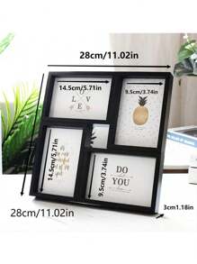 4-Grid 6-Inch Photo Frame Combination, Retro American Style Black & White Wall-Mount Or Stand Picture Frame, Baby Photo Album, Premium Glass Picture Frame, Small Gift