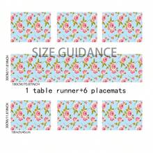 1pc/5pcs/7pcs Floral Art Print Polyester Table Runner With 6pcs Placemats - Polyester, Rectangle, Holiday Table Decor Cloth Runners, Home Decoration, Kitchen Dining Table Decor, Room Decor, Table Runners