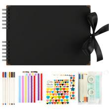 Sammelalbum-Album mit verschiedenem Zubehör, Schwarz- und Weißkarton-Fotoalbum, Schleifenversiegelung, DIY-Graffiti-Notizbuch, geeignet als Geschenk für Abschluss, Jahrestag, Hochzeit, Weihnachten, Halloween, Schulanfang, Schulmaterial