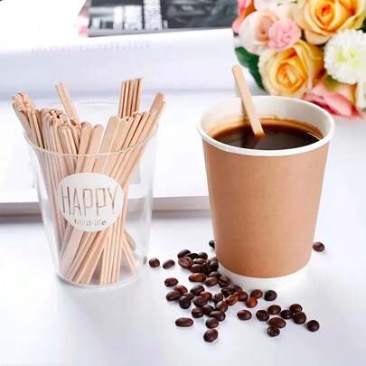 10/50/100 Wooden Coffee Stirrers - High-Quality Disposable Beverage Stirrers, Suitable For Coffee, Tea And Cocktails, Natural Khaki Color, Ideal Choice For Home Or Cafe Environments, Cafe Accessories | Natural Appearance | Materials Back To School