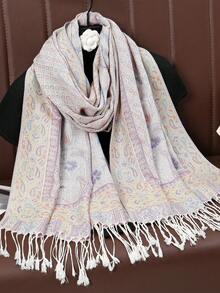 1pc Women Luxurious And Multi-Functional Paisley Hijab And Paisley Jacquard Long Scarf, Shawl, Retro Scarf That Is Suitable For Daily Use In Spring And Summer. - Ice Cream Powder - View 4