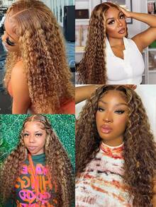 Uveous 40inch Ombre Highlight Curly Lace Front Wig Human Hair 200% Density Highlight Deep Wave Put On And Go Glueless Wigs Human Hair Pre Plucked Pre Cut 5x5 Hd Transparent Curly Highlighted Wig Human Hair For Women - SP4/27 - View 8