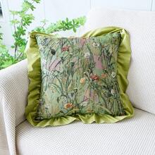 1 件植物花卉提花抱枕套，田园风格沙发靠垫床背枕套，适用于客厅