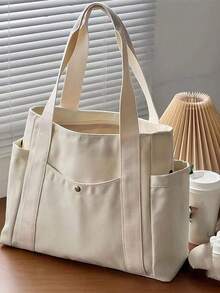 1 Piece Large Capacity Unisex Handbag New Korean Style College Style Middle School School Bag Casual Bag Crossbody Bag Canvas Bag Crossbody Bag, Shopping Bag, Festive Bag, Fashion Zipper Bag, Large School Tote Bag, Multiple Compartments, Suitable For Beach, School, Work And Daily Use Beach Bag Laptop Case - Multicolor - View 6