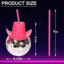 Disco Ball Cup, Pink Cowboy Hat Cup With Straw, Glitter Ball Cup, Disco Ball Plastic Cup With Straw, Cowboy Western Party Supplies Cup, Reusable Party Cup