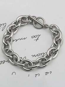 1pc Men's Fashionable Hiphop O-Shaped Clasp Bracelet, Suitable For Daily Wear - Silver - View 2