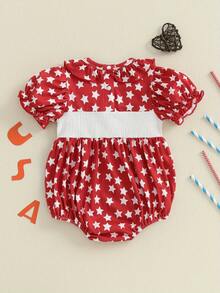 4th Of July Baby Girl Outfit Newborn Bubble Romper American Flag Bodysuit Fourth Of July USA Summer Clothes - Red - View 5