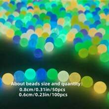 6/8mm 100/50pcs Luminous Multicolor Loose Beads, Used For DIY Bracelets, Necklaces, Pendants, Christmas Ornaments, Jewelry Making, Small Business Supplies And Other Handicrafts, Artworks, Crafts And Sewing Supplies,Valentine's Day Beads