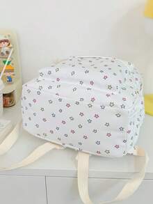 Cute & Sweet Cartoon Star Pattern Backpack, Large Capacity, Lightweight, Multifunctional, Casual Daypack, With Zipper Closure - White - View 8