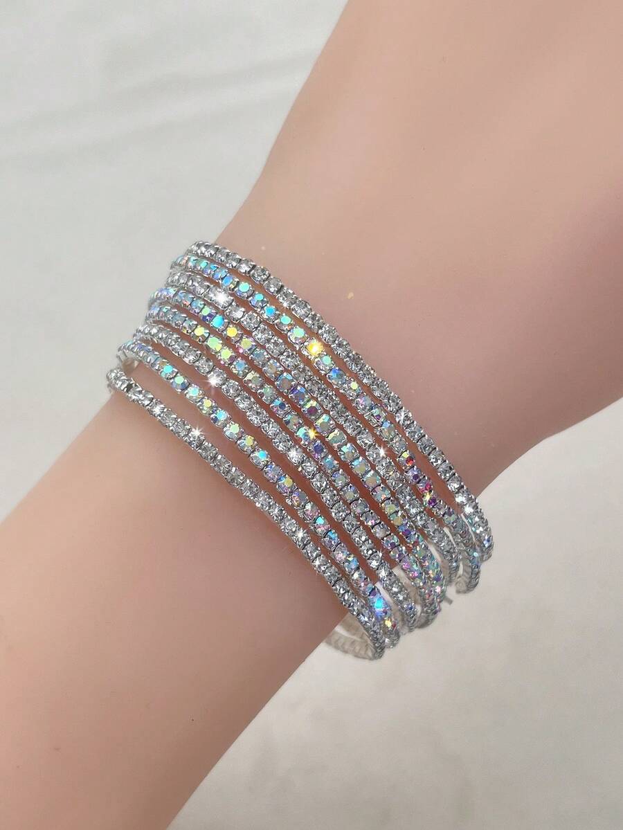 8 件套 2 毫米细水钻手链，简约多色百搭女士手链，适合节日、派对、聚会 - 白色系列*8PCS - 查看 1