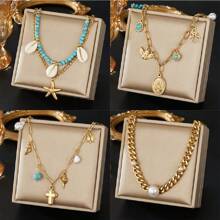 1 Pc Vintage Oval Portrait Pendant Necklace Chain, Versatile Turquoise Water Drop Faux Pearl Angel Clavicle Chain Jewelry