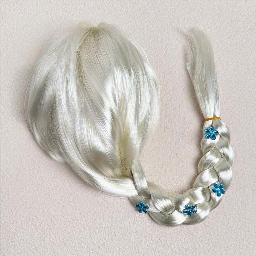 1pc Princess Long Braid Wig Hair Clip Costume Party Dress Up Princess Wig, Cartoon Character Wig For Halloween, Thanksgiving, Christmas Birthday Gift - White - View 1