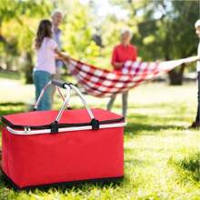 Canasta plegable extra grande de 30L - Organizador aislado premium con asa de metal cómoda - Perfecto para aventuras al aire libre, reuniones familiares, camping, barbacoas, compras y viajes - Almacenamiento plegable sin esfuerzo