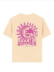 1 stuk Tween Girls bedrukte pullover abrikoos korte mouwen T-shirt, student jonge kinderen kleding, comfortabele en modieuze zomertop, meisjes zijn dol op