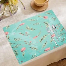 1pc/5pcs/7pcs Floral Art Print Polyester Table Runner With 6pcs Placemats - Polyester, Rectangle, Holiday Table Decor Cloth Runners, Home Decoration, Kitchen Dining Table Decor, Room Decor, Table Runners