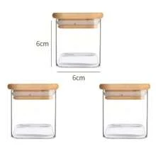 Frasco de almacenamiento de vidrio con tapa cuadrada de bambú, recipiente hermético transparente para granos de café, cereales, frutos secos