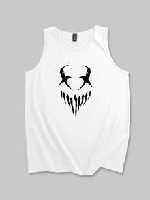 Men's Breathable Sleeveless Tank - Comfortable With Cool Monster Print,Men's Sleeveless Tank,Stylish For Workout & Casual Wear - White - View 2