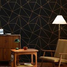 ﻿ ﻿1 Roll Of Black Gold Geometric Self-Adhesive Wallpaper With Dimensions Of 17.7 Inches X 39.3 Inches/118.1 Inches/196.8 Inches/393.7 Inches, Ready To Peel And Apply Vinyl Film Moisture-Proof And Thickened Wall Stickers For Living Room, Bedroom, Bathroom, Kitchen, Dormitory Walls, Home Decoration, Furniture Renovation, Easy To Match And Install Stickers Kitchen Accessories Kitchen Items Kitchen Decor Wall Paper Wall Decor