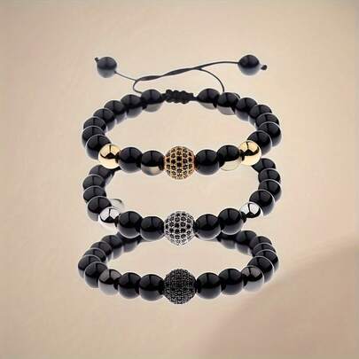 Men's Beaded Round Ball Bracelet, Suitable For Everyday Wear