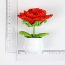 1pc Handmade Crochet Woolen Rose Flower, Artificial Potted Plant Decor, Everlasting Flower Desktop Ornament, Valentine's Gift For Women, Creative Scandinavian Handmade Flower, Mother's Day Handcraft Present, Car And Office Decoration