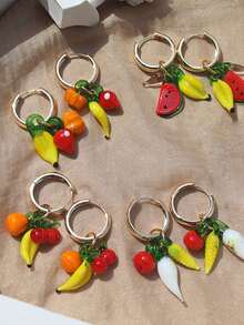 2 件装夏季新款可爱玻璃南瓜香蕉樱桃水果不锈钢圆环吊坠耳环适合女士日常佩戴 - 水果 - 查看 6