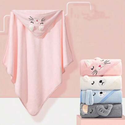 1 Toalla con capucha para niños de 27,5" x 55", súper absorbente, suave, tipo bata de baño, manta, toalla de baño para niños y niñas (Gato Rosa), decoración de baño de verano