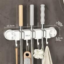 1 pièce Support mural pour balai et vadrouille avec crochets, organisateur puissant et autoadhésif pour balai et vadrouille pour jardin et garage, sans perçage, facile à installer et pratique à ranger