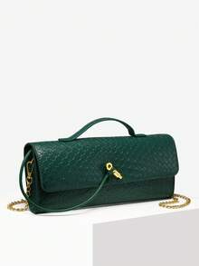 SIA Women's Retro Simplistic Woven Pattern Angora Red Vintage Flap Lock Large Capacity Clutch Handbag Shoulder Bag, Suitable For Evenings, Parties, And Daily Wear - 綠色 - 查看 2