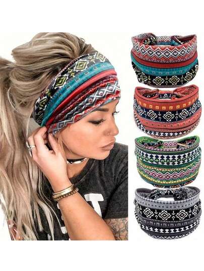 1pc Floral Retro Print Sports Yoga Headband For Women, Moisture-Wicking Stretchy Casual Bohemian Rhombus Design Headwrap, Suitable For All Seasons, Hairband Fall Winter Hair Band Hair Accessories For Women For Vacation Outfits Woman Elegant Scarf Women Bandanas Soft Headwrap