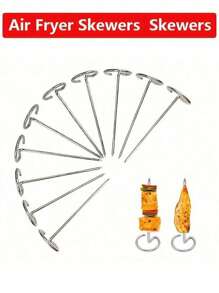 1/3/5/8/10/20/50pcs/Air Fryer Skewers Skewers - Universal Durable BBQ Accessories, Stainless Steel Barbecue Skewers,Vertical Skewers Sticks Reusable Skewers For Chicken Meat Vegetable, Vertical Baking Pins For Oven, BBQ, Kitchen, Party, Easy To Clean, Hiking, Barbecue Tools, Non Electric, Durable Kitchenware
