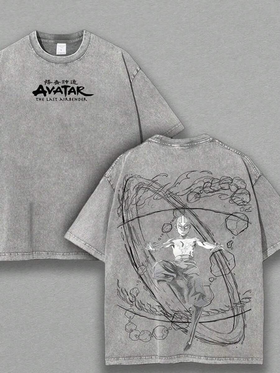 230g Double-Sided Washing, Flying Printed T-Shirts, High-Quality Batik Cotton Retro Fashion Brand T-Shirts, Men's T-Shirts, Beach Essential, Summer T-Shirts, Holiday Gifts, Perfect Gifts. - 深灰色 - 查看 1
