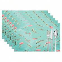 1pc/5pcs/7pcs Floral Art Print Polyester Table Runner With 6pcs Placemats - Polyester, Rectangle, Holiday Table Decor Cloth Runners, Home Decoration, Kitchen Dining Table Decor, Room Decor, Table Runners