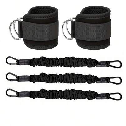 5根弹力拉绳配2条脚踝绑带，适用于腿部肌肉训练、跆拳道踢腿和力量训练