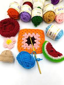 12 rollos de juego de hilos de poliéster de 4 cabos en colores surtidos con ganchos de crochet, para manualidades hechas a mano como muñecas, flores, artesanías y decoraciones - Multicolor - Ver 5