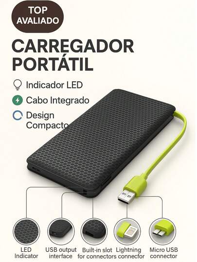 Carregador Portatil Powerbank Universal 10000mah Cor Aleatoria