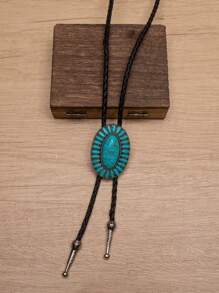 1pc Boho Style Turquoise Cross Bolo Tie Necklace, Long Y-Shaped Chain