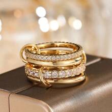 Elegant Gold Stackable Rings For Women, 18k Gold Plated Cubic Zirconia Rings, Silver Gold Multi Ring Mixed Metals Stack Rings Set