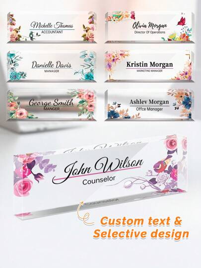 Desk Name Plate For Women, Personalized Desk Name Plate Plaque, Yellow Floral Name Plate For Desk, Clear Acrylic Name Plate,Personalized Name Plate For Desk, Custom Office Decor, Work Gift, Coworker Gift, Desk Nameplate, Desk Sign, Office Gift, Promotion Gift School Supplies,Back To School