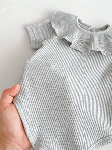 1件女婴可爱简约风格罗纹短袖翻领连体衣 - 淺灰色 - 查看 6