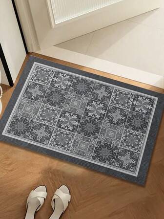1 件优雅巴黎马赛克印花门垫，轻薄防滑地垫，装饰性入口垫，柔软天鹅绒易护理，可修剪，防污，可机洗和熨烫，室内外迎宾地毯，家居装饰地垫房间装饰地毯卧室装饰地毯