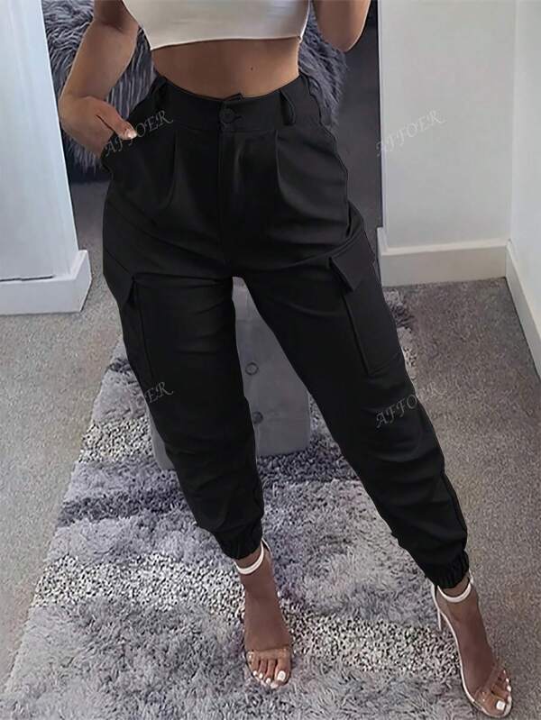 Woven Fabric Pocketed Casual Women Long Pants, All Season