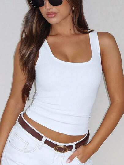 Women's Square Neck Tank Top Seamless Tanks Basic Black Fitted Tops Sleeveless Shirts High Elasticity Intimates Sleeveless Ribbed Double Lined Innerwear Vest Camisole Minimalist Tops Spring/Summer Sports Underwear Wide Strap Camisole Elastic Active Wear U-Neck Going Out Tank Top For Women Camisole Undershirt Without Sleeve Fashionable For Everyday Wear