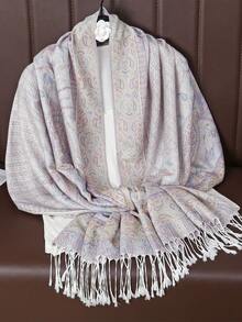 1pc Women Luxurious And Multi-Functional Paisley Hijab And Paisley Jacquard Long Scarf, Shawl, Retro Scarf That Is Suitable For Daily Use In Spring And Summer. - Ice Cream Powder - View 3