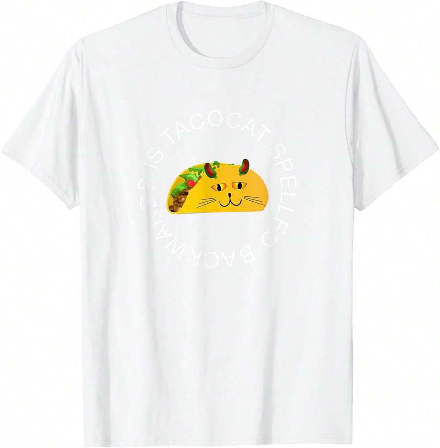 1 Pack Men's T-Shirt Tacocat deletreada al revés es Tacocat Tacos Cat Camiseta de hombre - Blanco - Ver 1