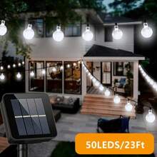 Solar Light String With Crystal Ball Design - Energy Saving Outdoor Garden Decor String Lights, 20/50/100 LED Lights With Multiple Components, Semi-Recessed Installation, Button Control, Detachable Fixtures, Recessed, Plastic Lampshade, Rechargeable Ni-Cad Battery - Ideal For Wedding, Party, Courtyard, Garden, Christmas And Halloween Celebrations