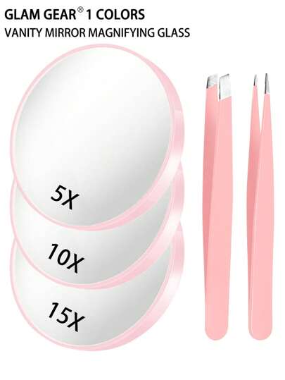 مرآة مكبرة 15X 10X 5X، مرآة مكبرة صغيرة مع كوب شفط وملقاط، كمرآة مكبرة للسفر، طقم مرآة مكبرة مضغوطة لنتف الحواجب والمكياج، باللون الوردي، للمكياج، رخيصة، ديكور الغرفة، الخزانة، السفر، غرفة النوم، اكسسوارات المكياج، مرآة، مرآة الخزانة، مرآة صغيرة، مرآة مضغوطة، مرآة صغيرة، مرآة يدوية