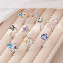 1pc Of Women's Anxiety Relief Butterfly Adjustable Ring, Wedding Jewelry, Stress Relief, Daily Wear, Irritability Ring, Daily Wear Jewelry - Silver - View 12