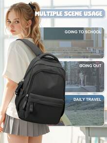 Multi-Compartment Backpack/Schoolbag, Casual Black Backpack For Men, Travel Backpack, Laptop Backpack, Computer Bag, Sports Backpack, Daily Backpack, Commuter Bag, With Laptop Compartment, Suitable For Men, Boys, High School Students, College Students, Perfect For Back To School Season, Middle School, College Business, Outdoor Hiking, Travel, Camping, Sports, Great Gift For College Freshmen, Boyfriend, Back To School Essential - Black - View 5