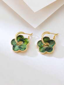 1 Par de Brincos Pendentes Fashionable & Cute com Design Floral Oco e Borda Dourada, Adequado para Mulheres Usarem em Encontros, Festas e Viagens