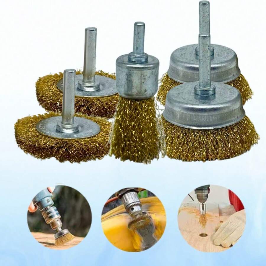 5pcs Circular Rotary Steel Brush Disc Set For Drill - Vàng - Xem 1